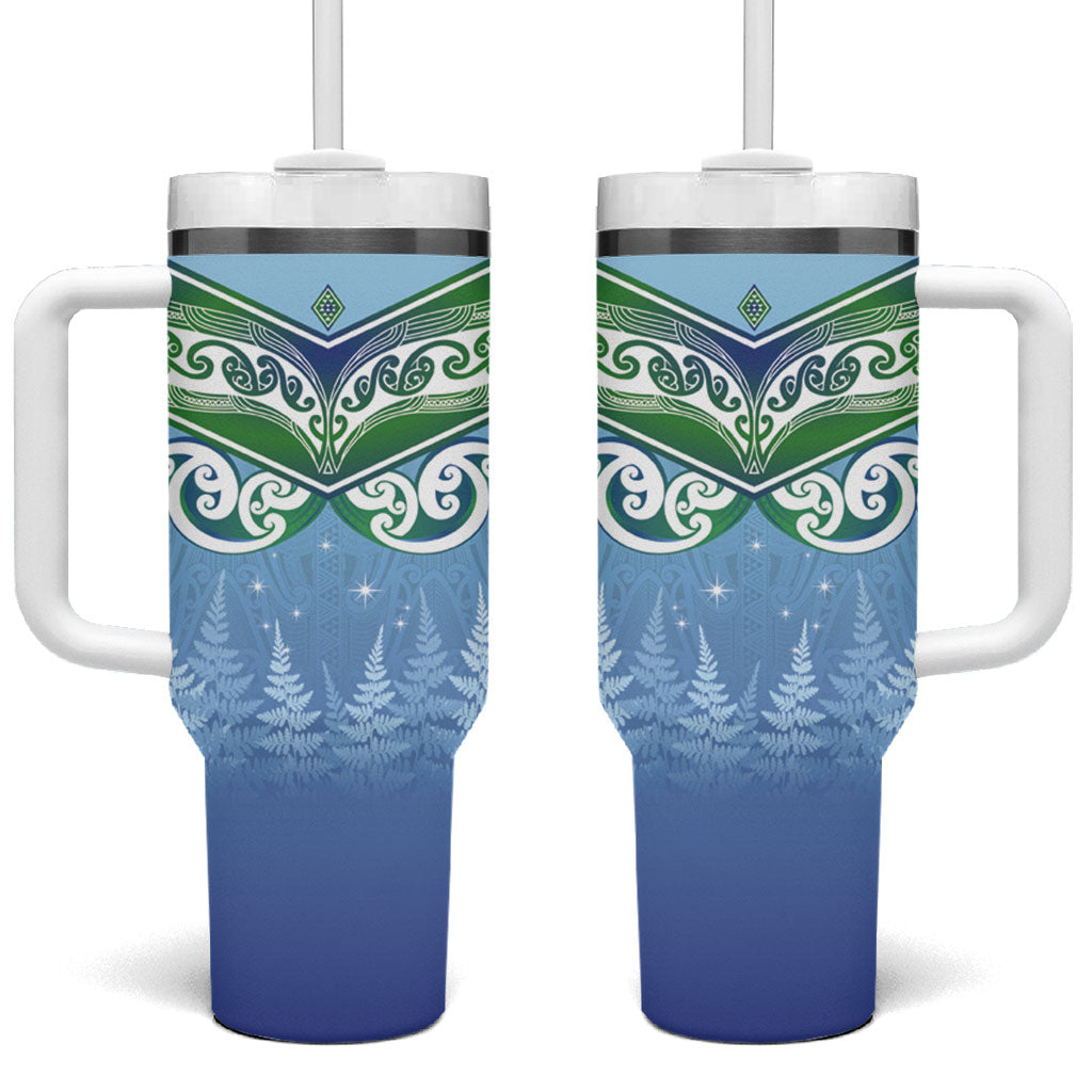 Aotearoa New Zealand New Year Tumbler With Handle Maori Motifs with Silver Fern and Matariki Stars