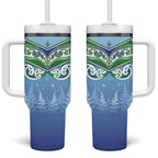 Aotearoa New Zealand New Year Tumbler With Handle Maori Motifs with Silver Fern and Matariki Stars