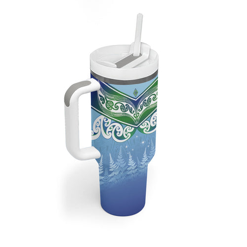 Aotearoa New Zealand New Year Tumbler With Handle Maori Motifs with Silver Fern and Matariki Stars