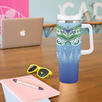Aotearoa New Zealand New Year Tumbler With Handle Maori Motifs with Silver Fern and Matariki Stars