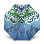 Aotearoa New Zealand New Year Umbrella Maori Motifs with Silver Fern and Matariki Stars