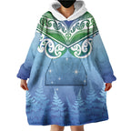Aotearoa New Zealand New Year Wearable Blanket Hoodie Maori Motifs with Silver Fern and Matariki Stars