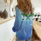 Aotearoa New Zealand New Year Women Casual Shirt Maori Motifs with Silver Fern and Matariki Stars