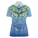 Aotearoa New Zealand New Year Women Polo Shirt Maori Motifs with Silver Fern and Matariki Stars