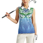 Aotearoa New Zealand New Year Women Sleeveless Polo Shirt Maori Motifs with Silver Fern and Matariki Stars