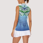 Aotearoa New Zealand New Year Women Sleeveless Polo Shirt Maori Motifs with Silver Fern and Matariki Stars