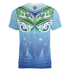 Aotearoa New Zealand New Year Women V-Neck T-Shirt Maori Motifs with Silver Fern and Matariki Stars