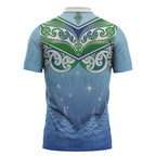 Aotearoa New Zealand New Year Zipper Polo Shirt Maori Motifs with Silver Fern and Matariki Stars