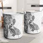 Aotearoa Moko Tribal Tattoo Laundry Basket New Zealand Maori Penguin and Fantail White Color