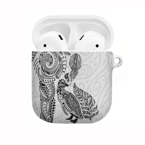 Aotearoa Moko Tribal Tattoo AirPods Case New Zealand Maori Penguin and Fantail White Color