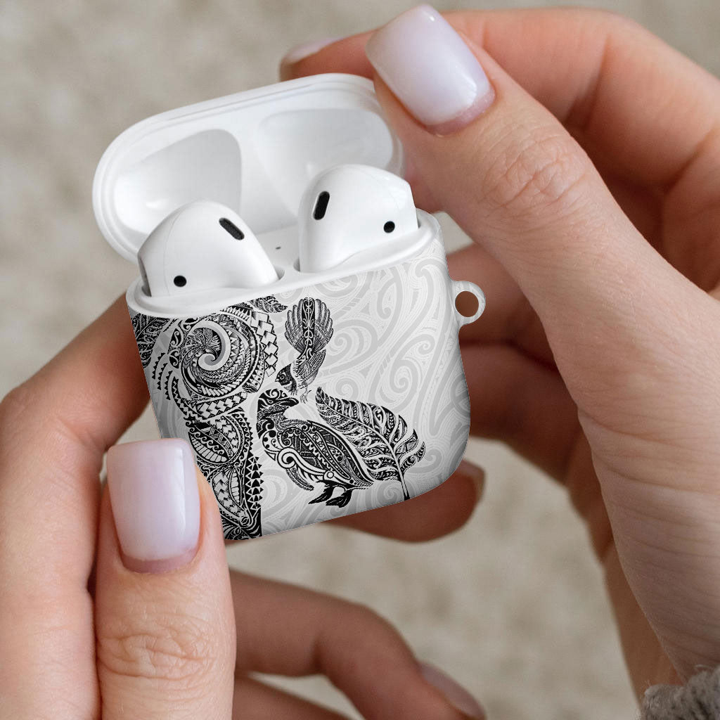 Aotearoa Moko Tribal Tattoo AirPods Case New Zealand Maori Penguin and Fantail White Color