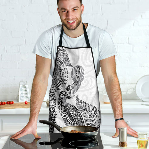Aotearoa Moko Tribal Tattoo Apron New Zealand Maori Penguin and Fantail White Color