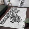 Aotearoa Moko Tribal Tattoo Area Rug New Zealand Maori Penguin and Fantail White Color