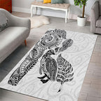 Aotearoa Moko Tribal Tattoo Area Rug New Zealand Maori Penguin and Fantail White Color