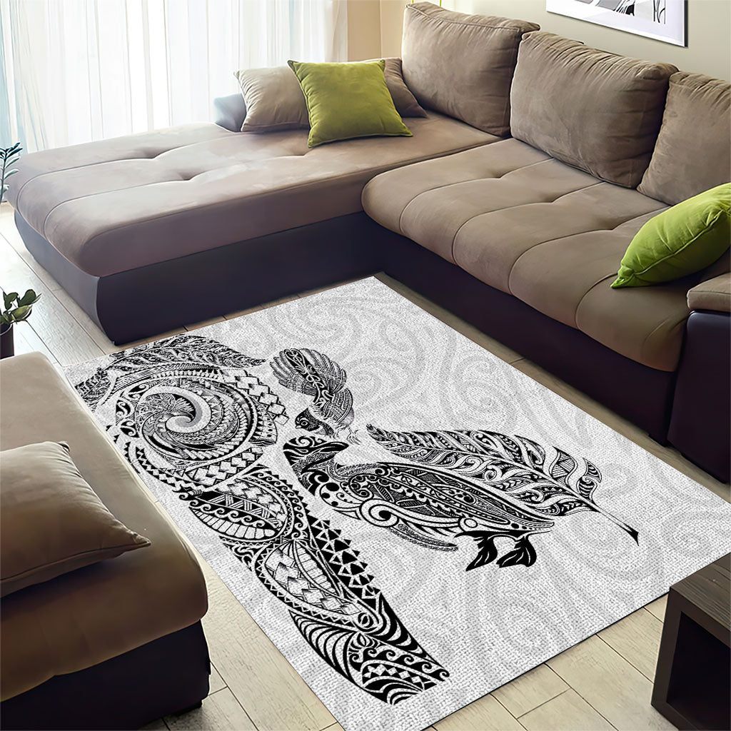 Aotearoa Moko Tribal Tattoo Area Rug New Zealand Maori Penguin and Fantail White Color