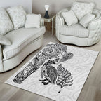 Aotearoa Moko Tribal Tattoo Area Rug New Zealand Maori Penguin and Fantail White Color