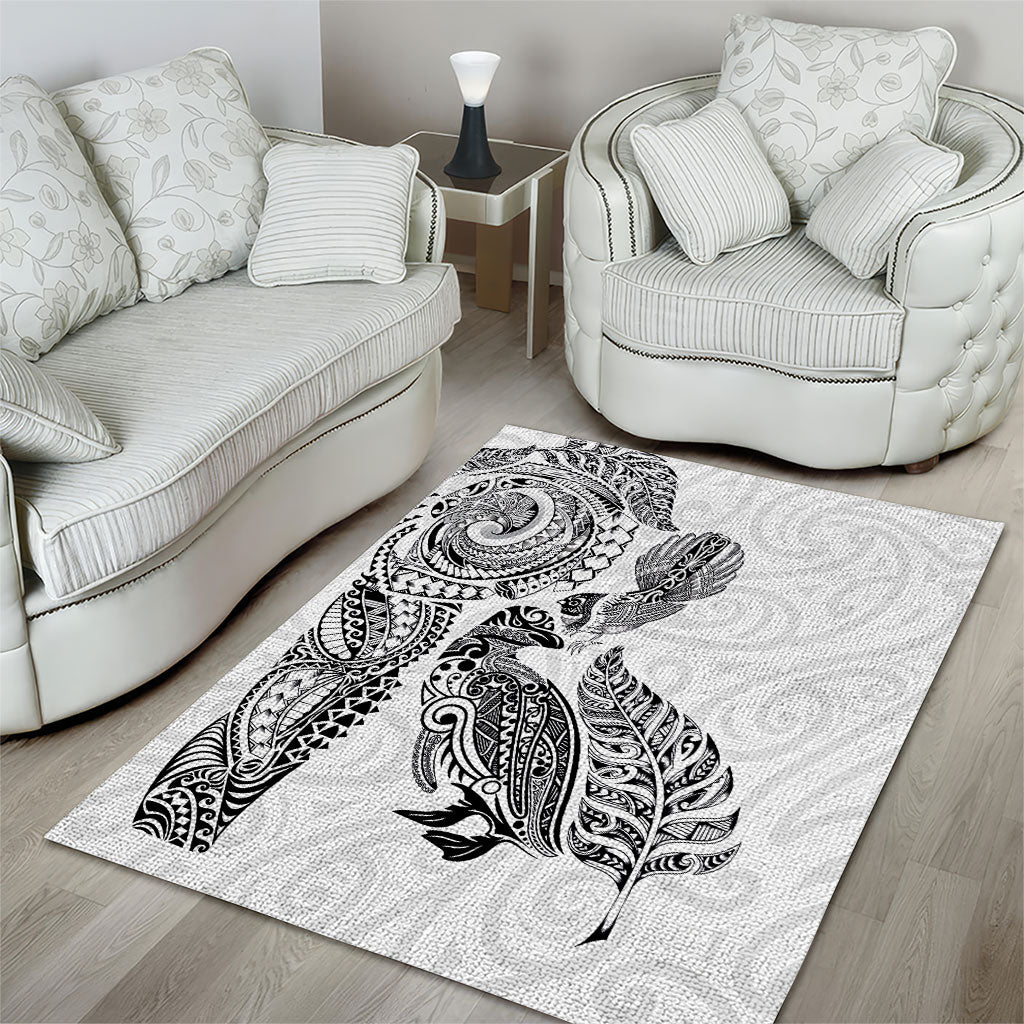 Aotearoa Moko Tribal Tattoo Area Rug New Zealand Maori Penguin and Fantail White Color