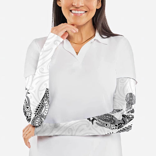 Aotearoa Moko Tribal Tattoo Arm Sleeves New Zealand Maori Penguin and Fantail White Color