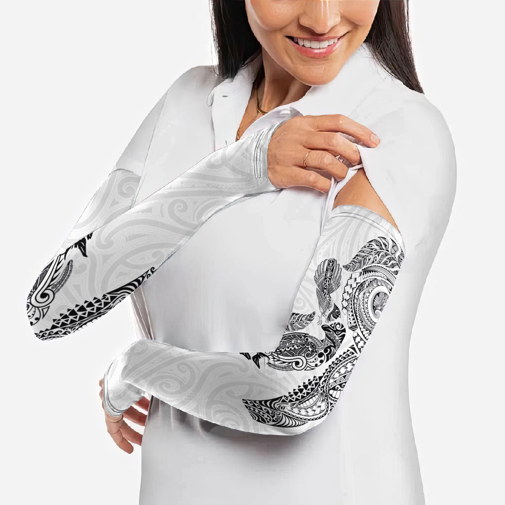 Aotearoa Moko Tribal Tattoo Arm Sleeves New Zealand Maori Penguin and Fantail White Color