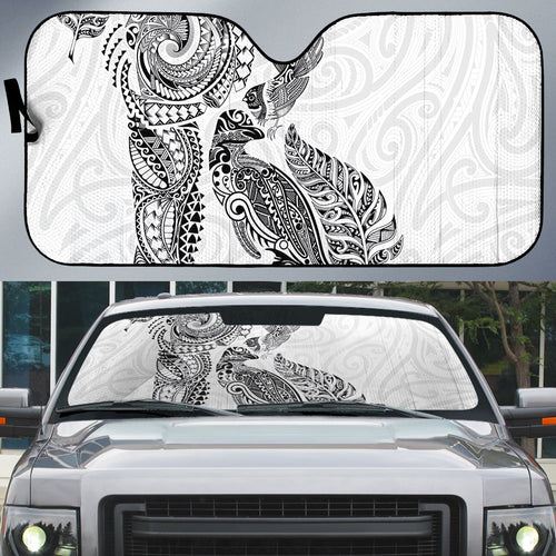 Aotearoa Moko Tribal Tattoo Auto Sun Shade New Zealand Maori Penguin and Fantail White Color