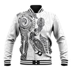 Aotearoa Moko Tribal Tattoo Baseball Jacket New Zealand Maori Penguin and Fantail White Color