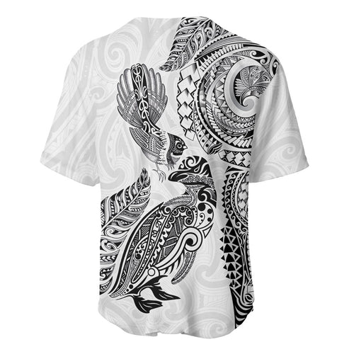 Aotearoa Moko Tribal Tattoo Baseball Jersey New Zealand Maori Penguin and Fantail White Color