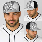 Aotearoa Moko Tribal Tattoo Baseball Net Cap New Zealand Maori Penguin and Fantail White Color