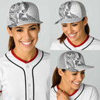 Aotearoa Moko Tribal Tattoo Baseball Net Cap New Zealand Maori Penguin and Fantail White Color