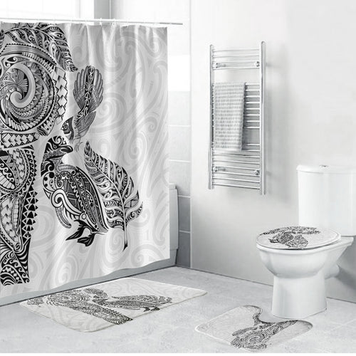 Aotearoa Moko Tribal Tattoo Bathroom Set New Zealand Maori Penguin and Fantail White Color
