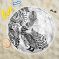 Aotearoa Moko Tribal Tattoo Beach Blanket New Zealand Maori Penguin and Fantail White Color