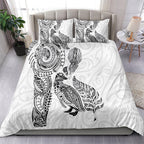 Aotearoa Moko Tribal Tattoo Bedding Set New Zealand Maori Penguin and Fantail White Color