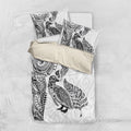Aotearoa Moko Tribal Tattoo Bedding Set New Zealand Maori Penguin and Fantail White Color