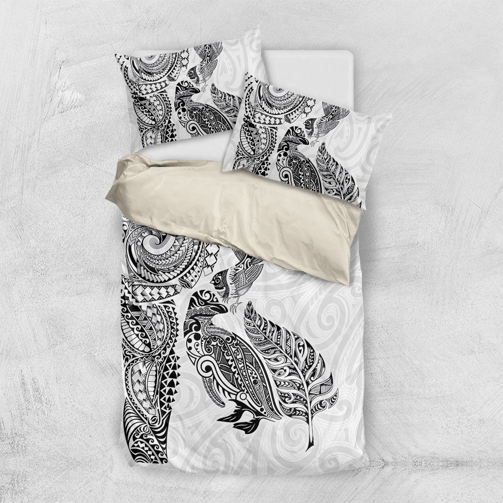 Aotearoa Moko Tribal Tattoo Bedding Set New Zealand Maori Penguin and Fantail White Color