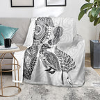 Aotearoa Moko Tribal Tattoo Blanket New Zealand Maori Penguin and Fantail White Color