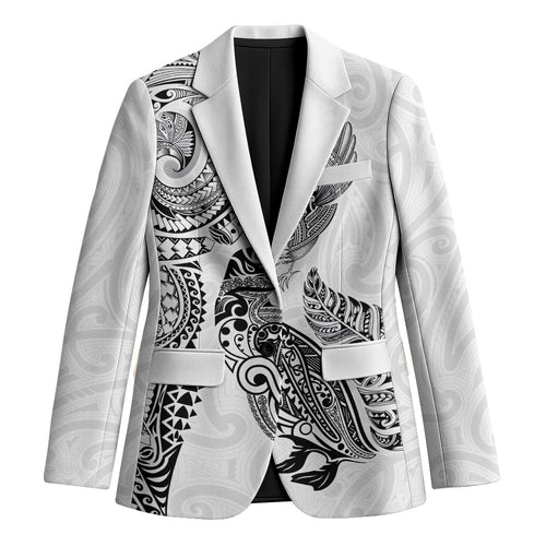 Aotearoa Moko Tribal Tattoo Blazer New Zealand Maori Penguin and Fantail White Color