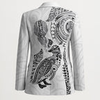 Aotearoa Moko Tribal Tattoo Blazer New Zealand Maori Penguin and Fantail White Color