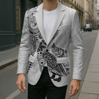 Aotearoa Moko Tribal Tattoo Blazer New Zealand Maori Penguin and Fantail White Color