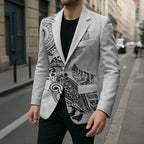 Aotearoa Moko Tribal Tattoo Blazer New Zealand Maori Penguin and Fantail White Color
