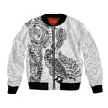 Aotearoa Moko Tribal Tattoo Bomber Jacket New Zealand Maori Penguin and Fantail White Color