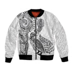 Aotearoa Moko Tribal Tattoo Bomber Jacket New Zealand Maori Penguin and Fantail White Color