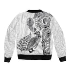 Aotearoa Moko Tribal Tattoo Bomber Jacket New Zealand Maori Penguin and Fantail White Color