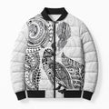 Aotearoa Moko Tribal Tattoo Bomber Puffer Jacket New Zealand Maori Penguin and Fantail White Color