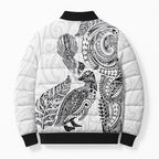 Aotearoa Moko Tribal Tattoo Bomber Puffer Jacket New Zealand Maori Penguin and Fantail White Color
