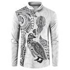 Aotearoa Moko Tribal Tattoo Button Sweatshirt New Zealand Maori Penguin and Fantail White Color