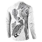 Aotearoa Moko Tribal Tattoo Button Sweatshirt New Zealand Maori Penguin and Fantail White Color