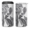 Aotearoa Moko Tribal Tattoo 4 in 1 Can Cooler Tumbler New Zealand Maori Penguin and Fantail White Color