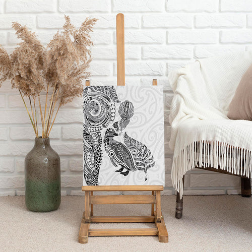 Aotearoa Moko Tribal Tattoo Canvas Wall Art New Zealand Maori Penguin and Fantail White Color
