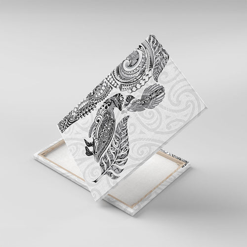 Aotearoa Moko Tribal Tattoo Canvas Wall Art New Zealand Maori Penguin and Fantail White Color