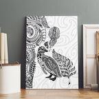 Aotearoa Moko Tribal Tattoo Canvas Wall Art New Zealand Maori Penguin and Fantail White Color