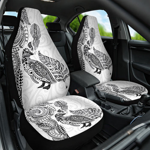 Aotearoa Moko Tribal Tattoo Car Seat Cover New Zealand Maori Penguin and Fantail White Color